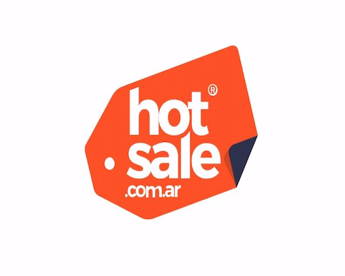 Logotipo del Hot Sale Argentina con forma de etiqueta de precio naranja y texto blanco
