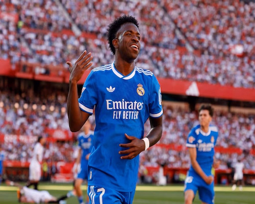 Vinícius Júnior celebrando su gol en la victoria de Real Madrid ante Sevilla por LaLiga