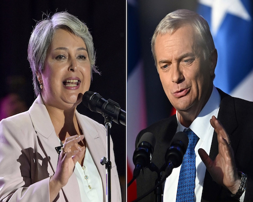 Jeannette Jara y José Antonio Kast durante actos de campaña presidencial en Chile.