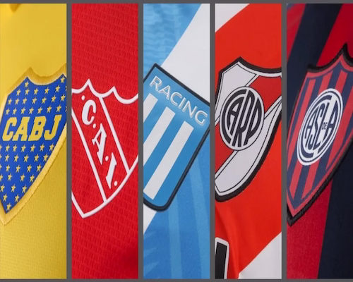 Escudos de Boca Juniors, Independiente, Racing Club, River Plate y San Lorenzo