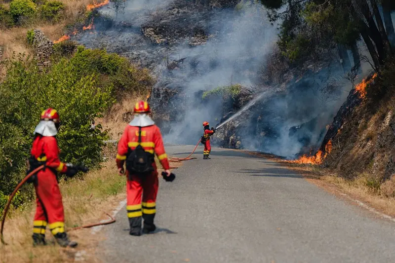 Bomberos combatiendo el incendio en Galicia