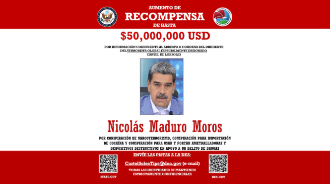 Anuncio de la recompensa por la captura de Maduro