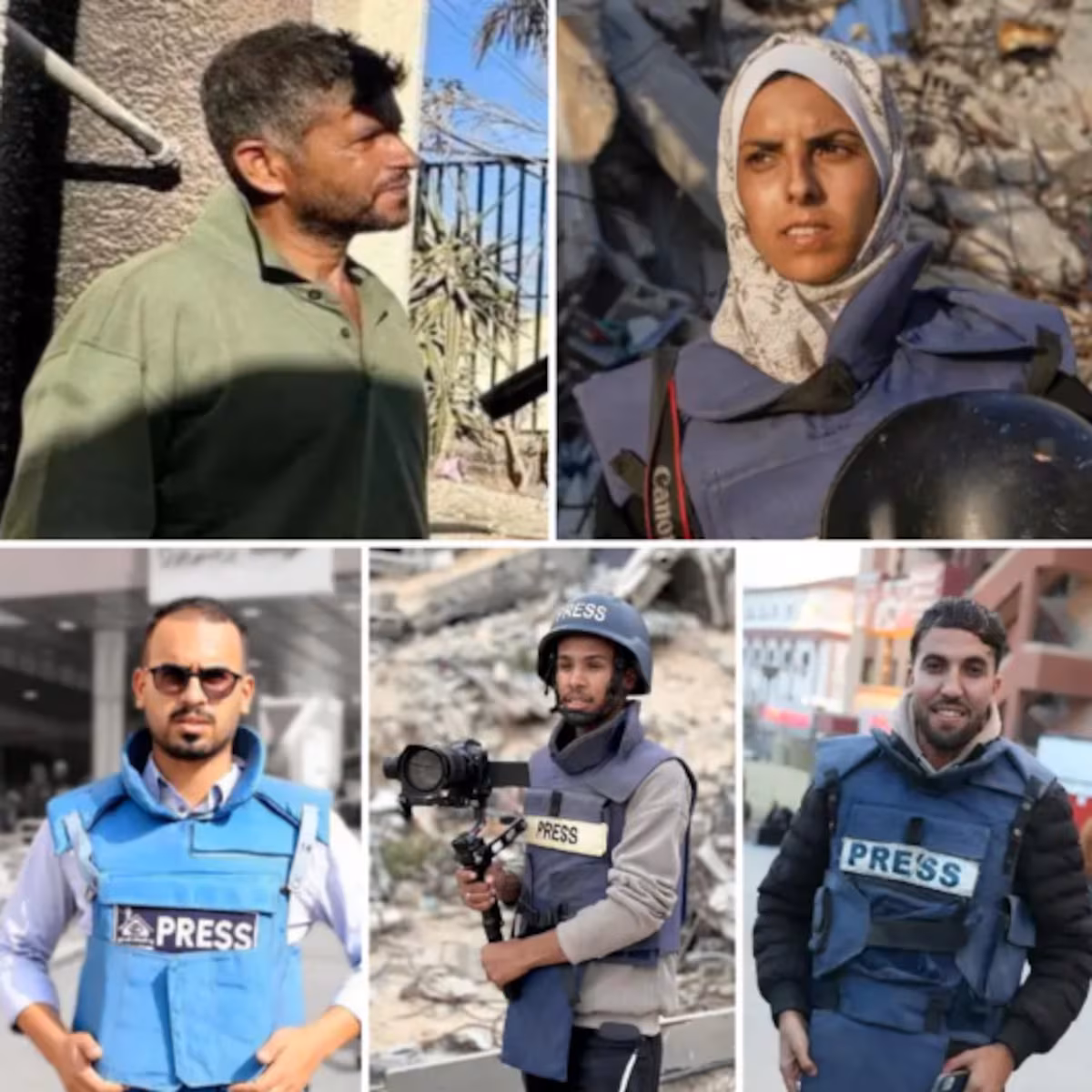 De izquierda a derecha: Hussam al Masri, Mariam Dagga, Moaz Abu Taha, Mohammad Salama y Ahmed Abu Aziz