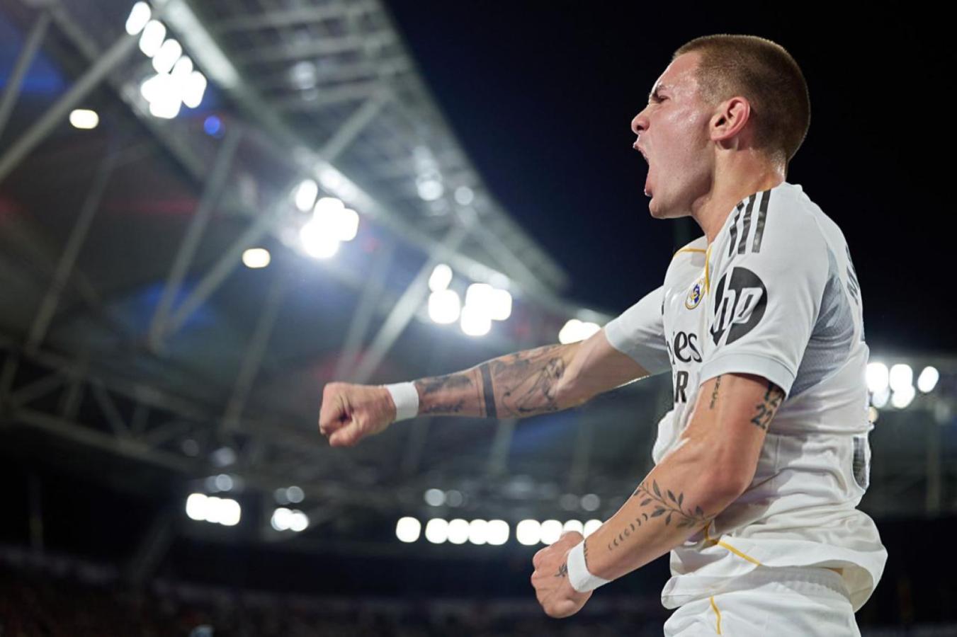 Franco Mastantuono festejando su primer gol con el Real Madrid