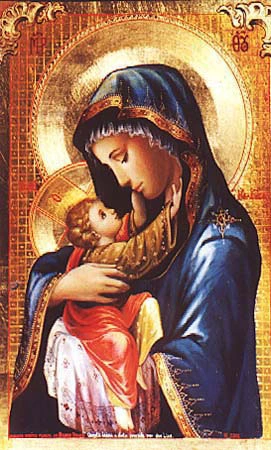 Retrato de María y su hijo Jesús en brazos