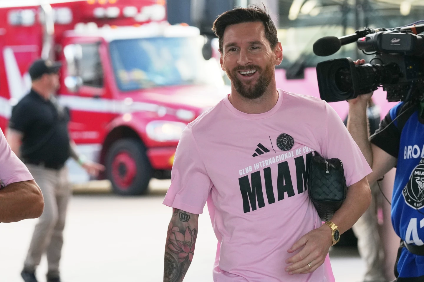 Messi llegando al estadio para un partido de la MLS.