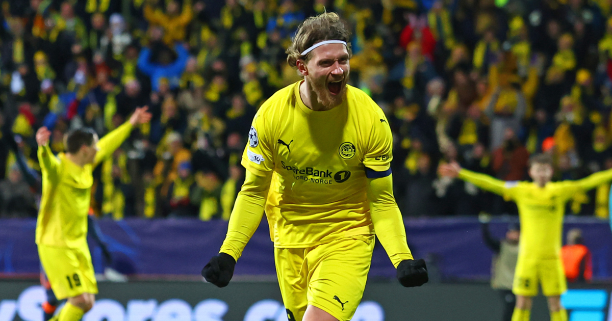 Kasper Høgh celebra eufóricamente un gol ante el Inter en la UEFA Champions League